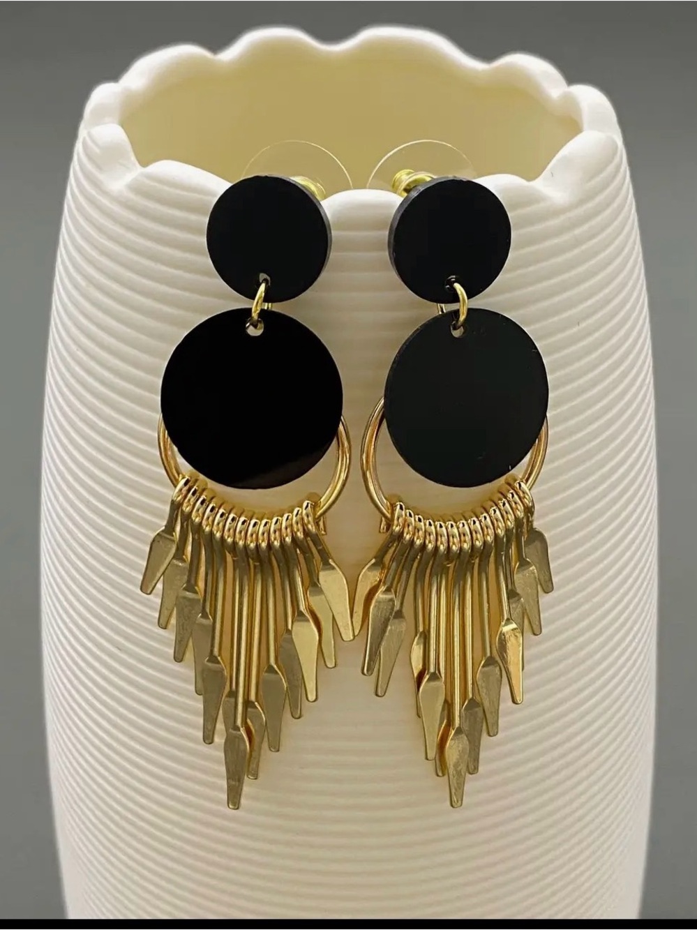 Gold and Black Fringe Drop Earrings - Elegant Women Jewelry